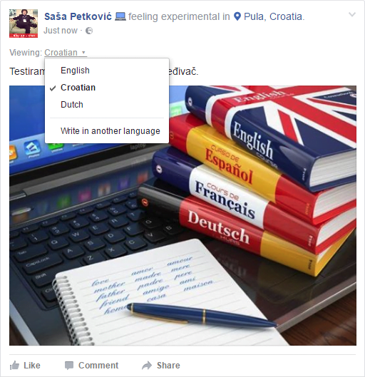 izgled višejezične objave na facebooku
