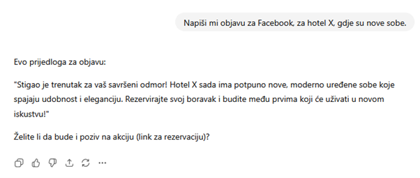 Odgovor na prvi upit u ChatGPTu