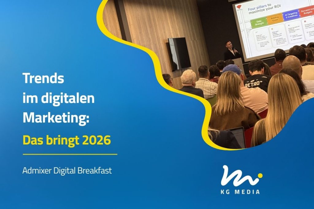Konferenz zu digitalen Marketing Trends 2026 mit Präsentation und Publikum im Saal