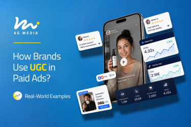 KG Media hero graphic featuring UGC creators, reviews, and Meta Ads and TikTok Ads campaign results